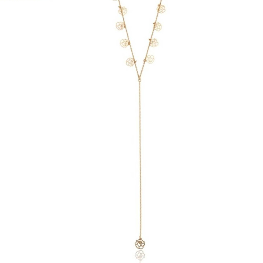 Beautiful Roses Y Necklace 18k Gold Plated - Picture 1 of 7